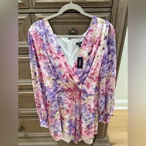 Express Floral Draped Romper- Pink and Purple